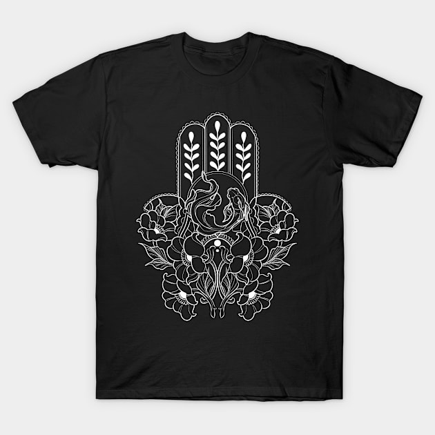 Hamsa Koi (White) T-Shirt by Caroline